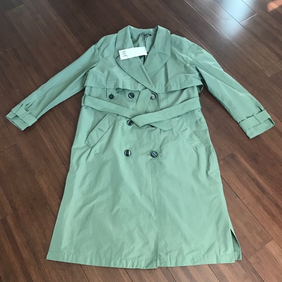 Zara Trafaluc Olive Green Detective Trench Coat Size Small - Picture 2 of 7
